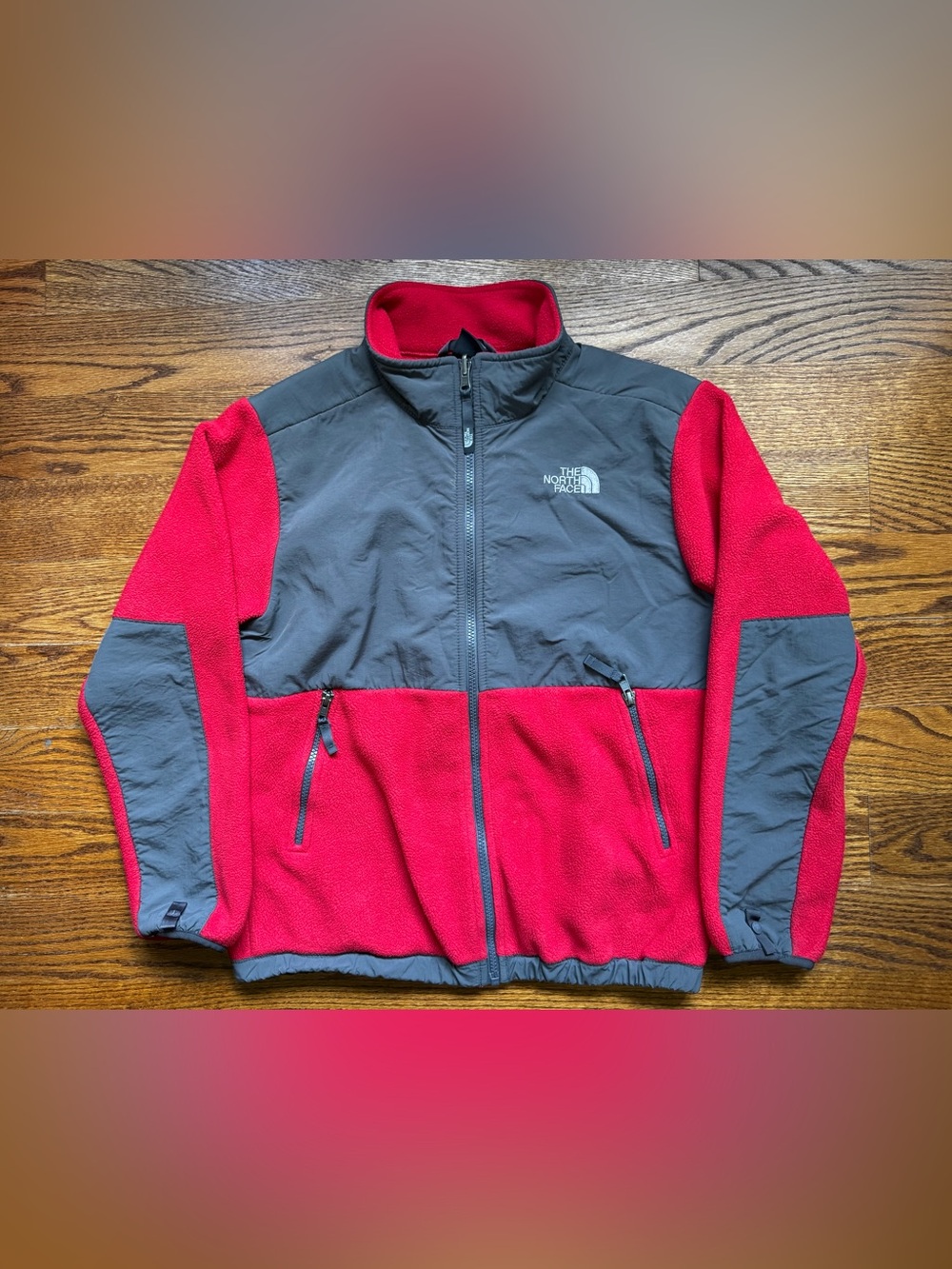 The North Face Denali Boys XL Red Gray Polartec Recycled Fleece Jacket